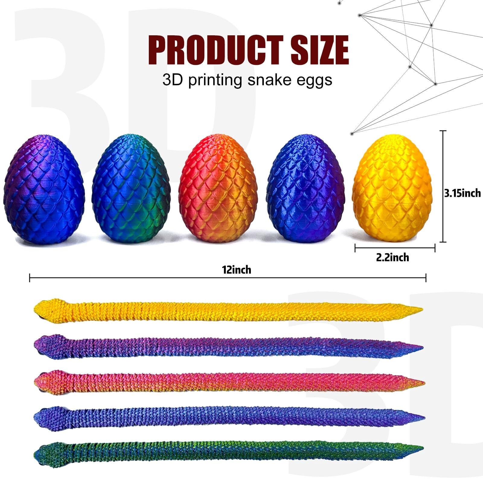 5 Pieces 3D Printed Snake Egg Set Movable Snake Easter Egg Easter Gift Mystery Snake Egg Fidget
