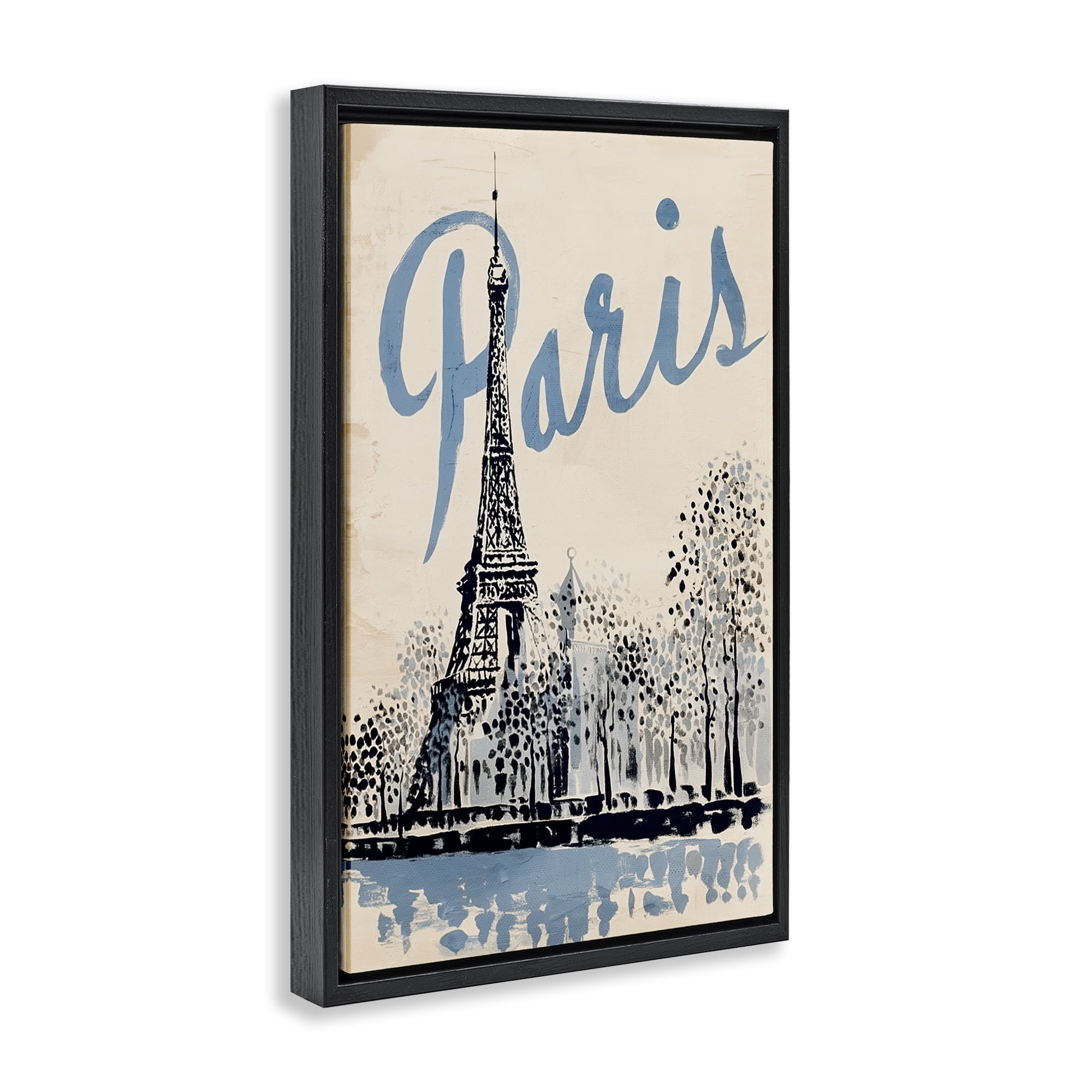 Stupell Industries Blue & Beige Paris Travel Black Framed Floater Canvas Wall Art, design by Annabelle Hall