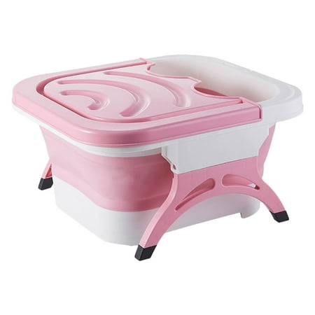 

Portable Foot Soaking Basin Outdoor Travel Folding Water Holder with Lid (Pink)