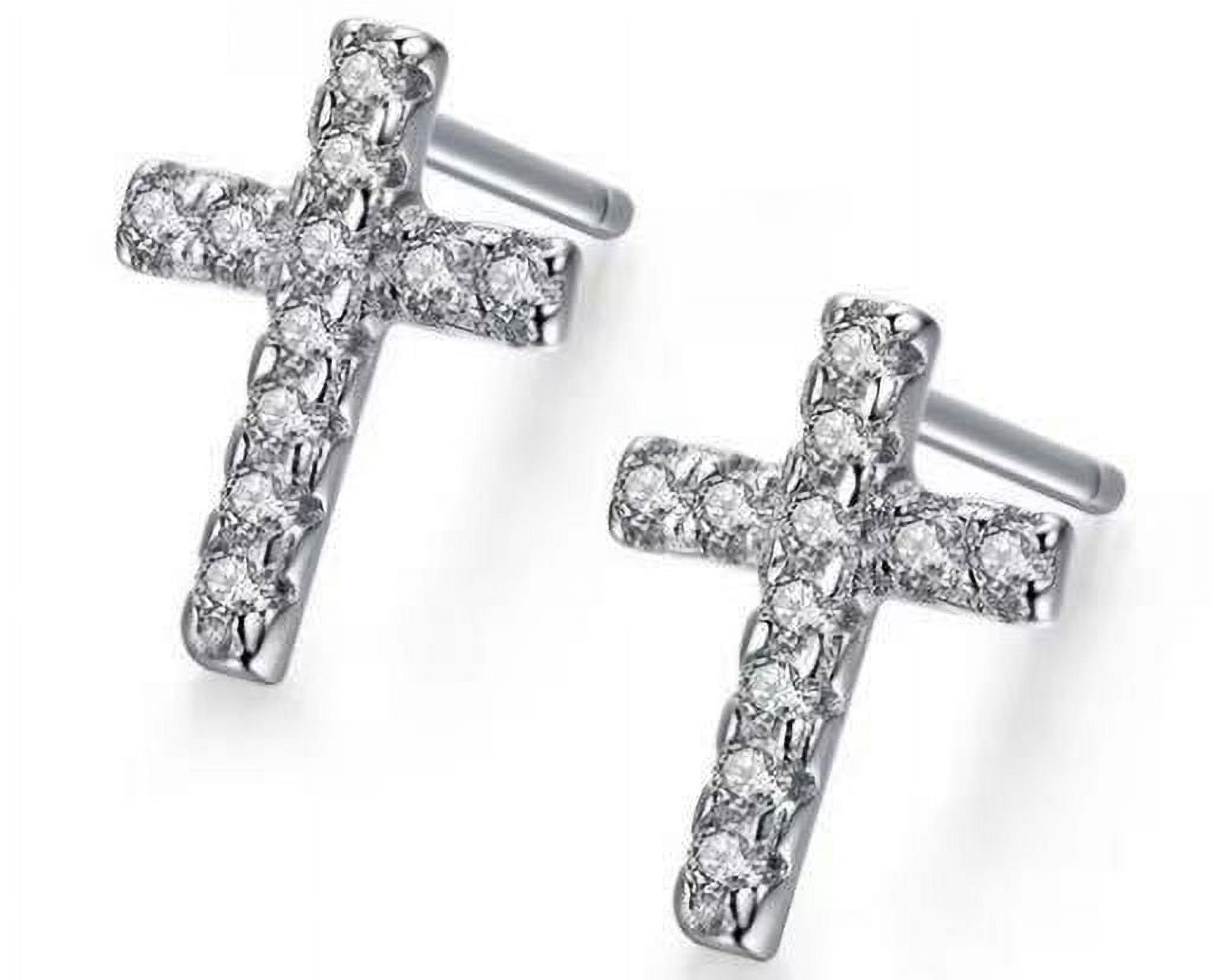 PJ Jewelry Cross White Cubic Zirconia Stud Earrings, 4 ct, 24k White Gold Plated Sterling Silver
