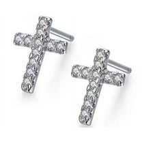 Paris Jewelry 14k White Gold Plated 1/2 Carat Created Cross Cubic Zirconia Stud Earrings Women