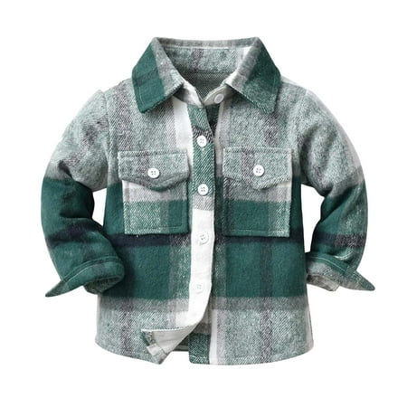 

QWERTYU Infant Baby Toddler Kids Boy Fleece Long Sleeve Jackets Plaid Pockets Button Up Outerwear High Neck Fall Winter Coat 3M-10Y