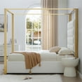 thumbnail image 2 of Rollie Canopy Vegan Leather Upholstered King Bed Frame In Cream, 2 of 7
