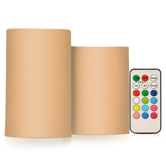 Flickering Flameless LED Candles set of 2 Battery Operated 18-Key Remotes Timer Halloween Fall Decor Light Warm Brown D3''xH4''5''