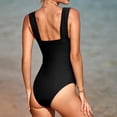 thumbnail image 4 of One Piece Bathing Suit for Women Tummy Control Swimsuits Square Neck Ruched Modest Swimwear Black 2XL, 4 of 6
