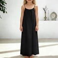 thumbnail image 3 of CCRFTGI Sleeveless Dresses for Kids Girls Size 10-12 Casual Cami Maxi Backless Lounge Dresses Summer Spaghetti Strap Party Flowy Vacation Sundress Black 3-4 Years, 3 of 7