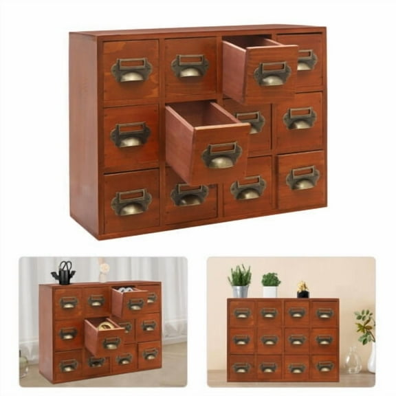 3 Tier 12 Drawers Wooden Desktop Organizer Home Storage Case Cosmetic Dresser Box Brown