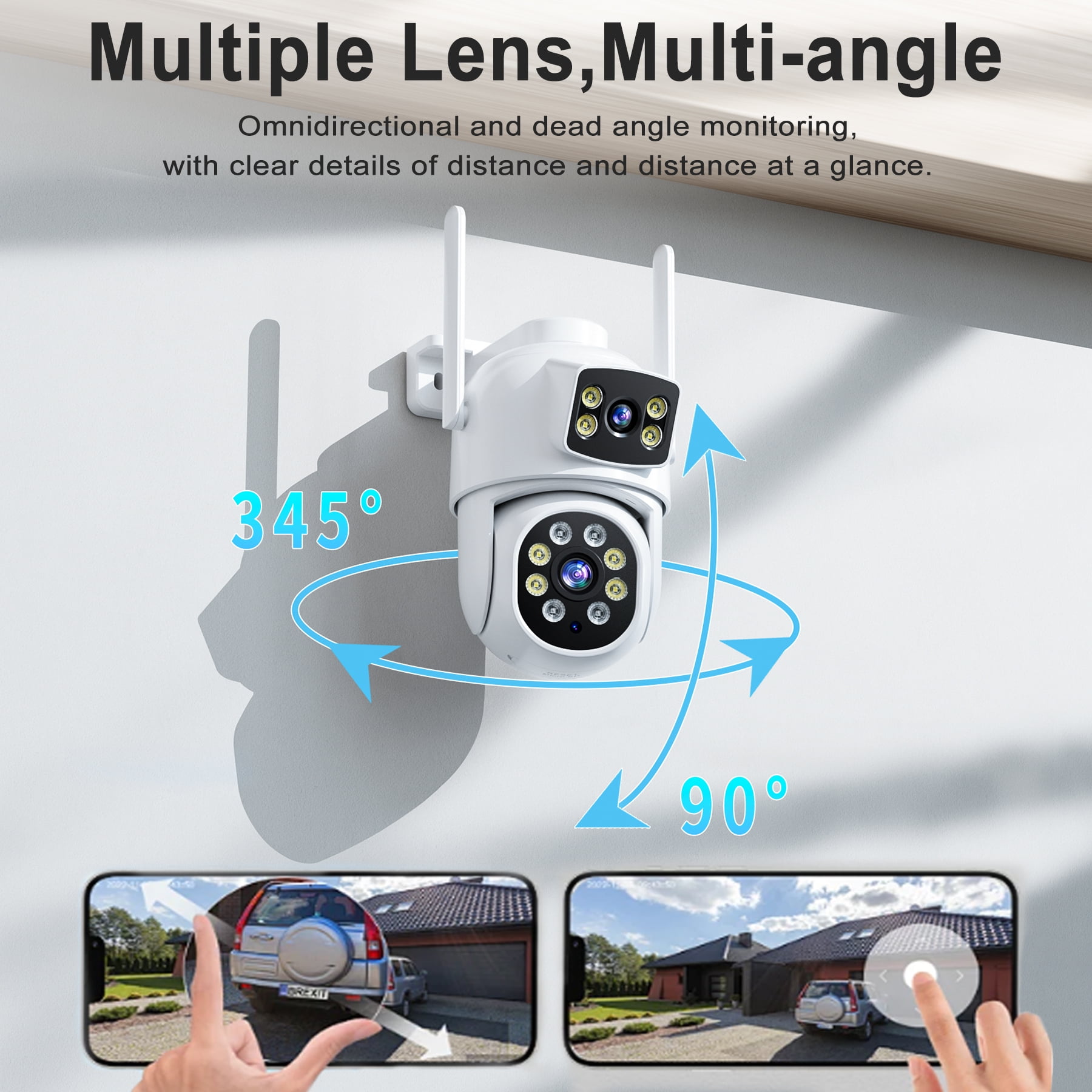 Losei Indoor/Outdoor 4K Smart Security Camera, 2.4G&5G WiFi with Night Vision, Dual-Screen Display, 2-Way Talk, Human Detection, Motion Tracking, Cloud & SD Card Storage,Waterproof