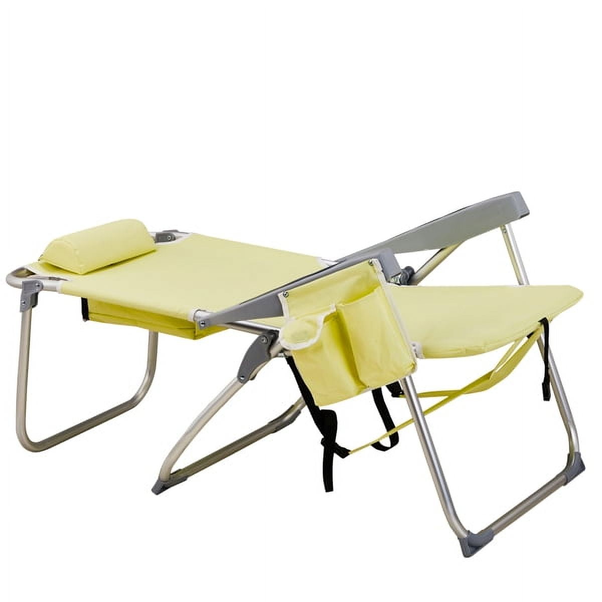 63*70*99cm Heightened Oxford Cloth Silver White Aluminum Tube Bearing 100kg Beach Chair with Cup Holder Storage Pouches Yellow