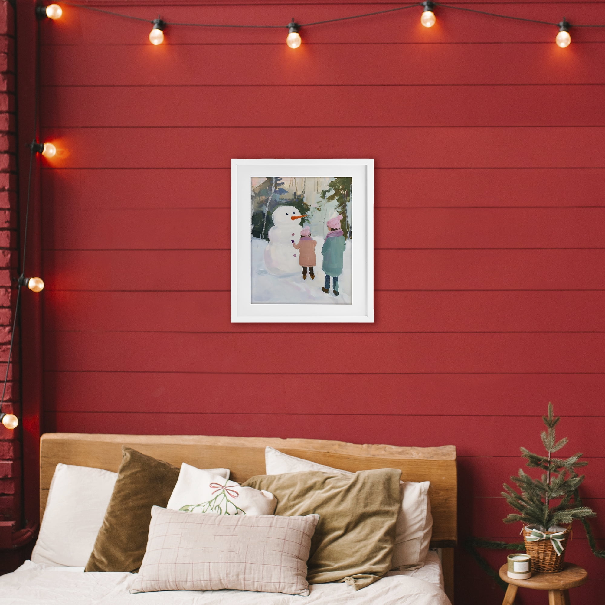 Stupell Industries Two Girls With Snowman White Framed Print Under Glass, design by The Prints Vibe