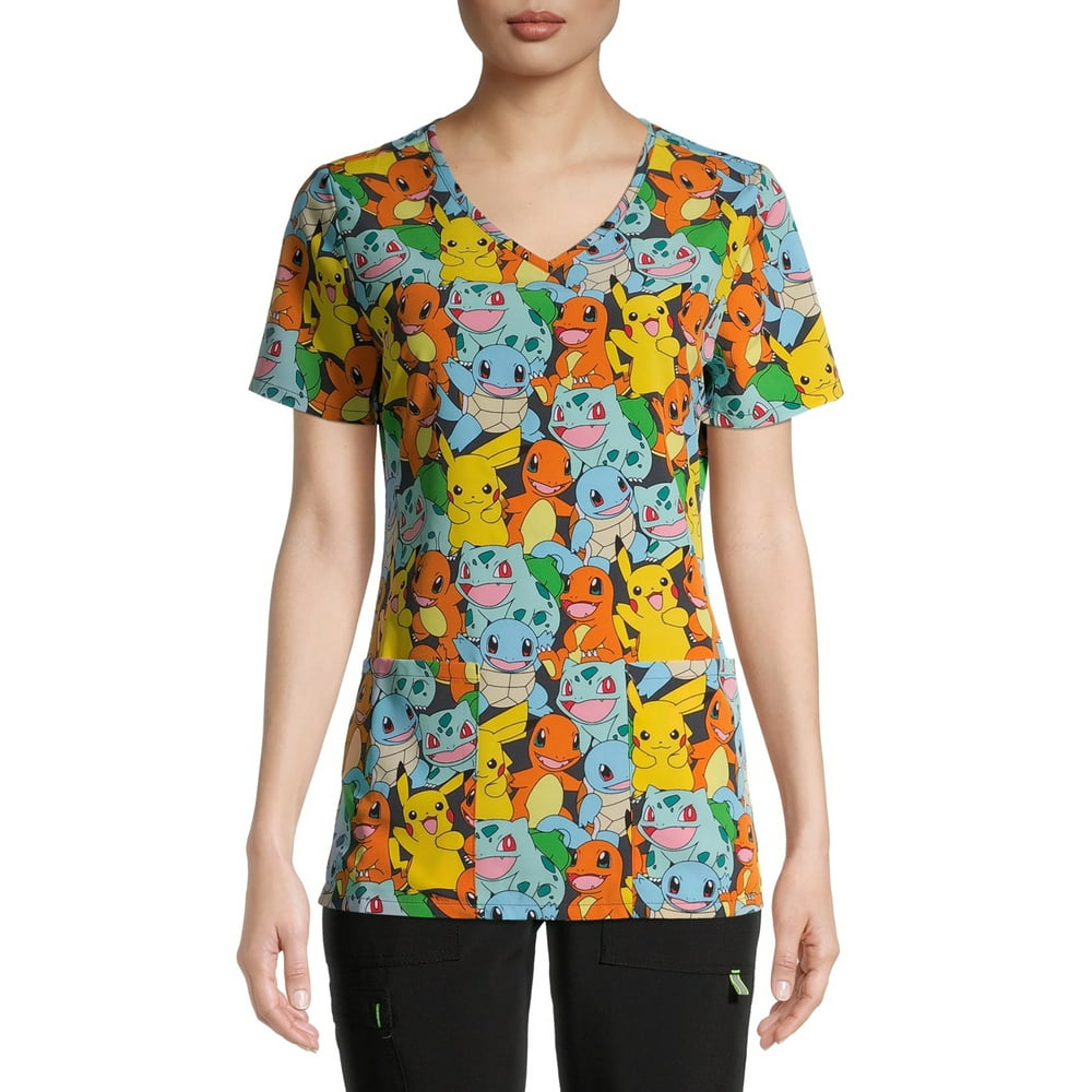 Scrubstar Scrubstar Women's Pokemon Pikachu VNeck Print Scrub Top