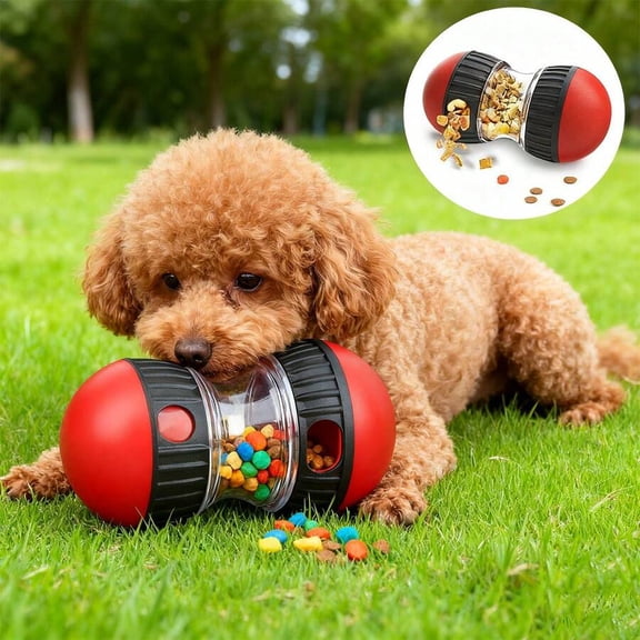 Red Dog Puzzle Toy Treat Dispenser Ball Interactive Slow Feeder For Small To Medium Dogs