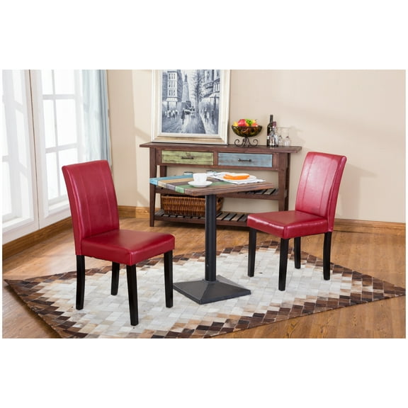 Urban Style Solid Wood Leatherette Padded Parson Chair, Red, Set of 2