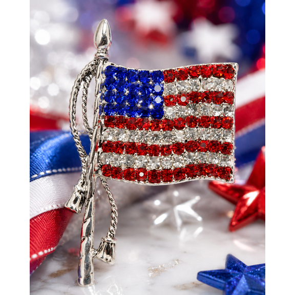 American Flag Brooches Lapel Pins USA National Flag Sparkling Crystal Rhinestone 4th of July Patriotic Jewelry