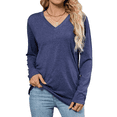 thumbnail image 2 of Womens T Shirts V Neck Long Sleeve Casual Tops Soft Solid Basic Tee Navy Blue M, 2 of 10