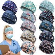 12 count Nurse Headbands for Women - Non Slip Headbands with Buttons Wide Elastic Ear Protection Hair Bands Sweatband Wrap for Nicu Obstetrics Nurse (Dark Floral)