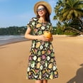 thumbnail image 4 of Susaid Fruits Pattern Women's Casual Floral Print Crewneck Short Sleeve A Line Boho Maxi Dress, 4 of 6
