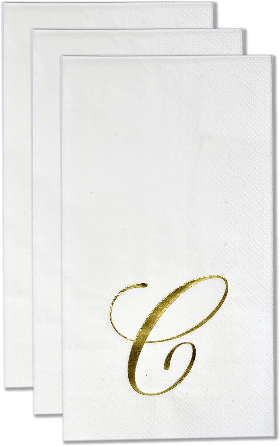 Gift Boutique Monogram Guest Napkins Letter C, 100 Count Gold Foil Disposable Paper Napkins, 2-Ply White Decorative Party Bathroom Towels