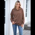 thumbnail image 4 of Sudadera con Capucha para Mujer, Informal, de Larga, Holgada, con Bolsillo. Caqui L, 4 of 9