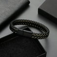 thumbnail image 2 of EOEMY Men'S Leather Bracelet With Magnetic Clasp Cowhide Multi-Layer Braided Leather-Black + Black Clasp, 2 of 3