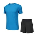 thumbnail image 2 of Hrsba Mens 2 Piece Outfits Solid Color Running Fitness Shorts with Pockets Drawstring and Short Sleeve Crew Neck Top Set, 2 of 5