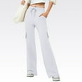thumbnail image 2 of ManxiVoo Women's Casual Yoga Pants with Side Button Pockets Drawstring Elastic Waist Comfortable Workout Trousers M Size White, 2 of 8