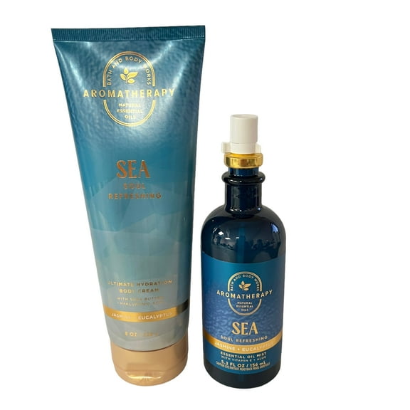 Bath and Body Works Aromatherapy Sea Jasmine Eucalyptus Fragrance Mist & Body Cream Set