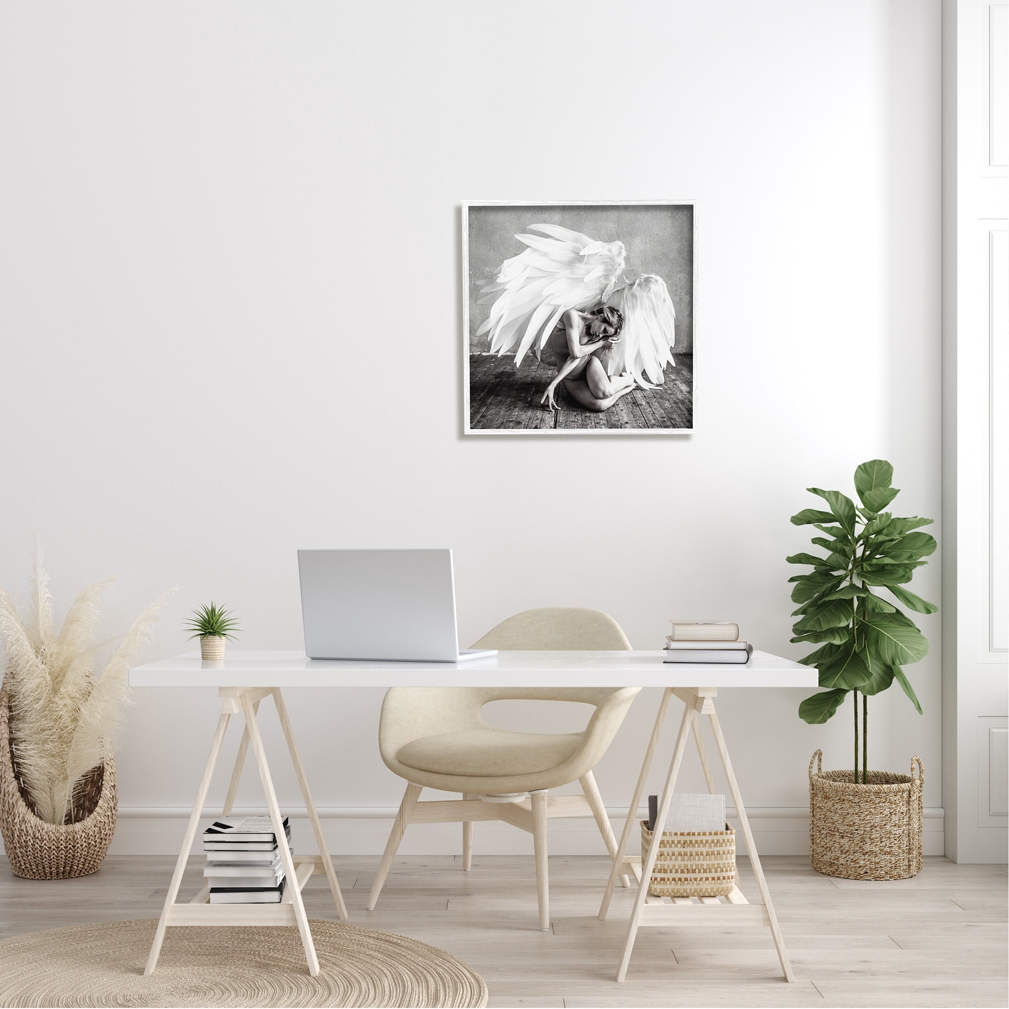 Stupell Industries Magical White Angel Wings Woman Monochrome Photography Framed Wall Art, 24 x 24, Design by Nicholas Ivins