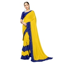 Sarees for Women Georgette Ruffle - Frill Saree | Ethnic Indian Gift Traditional Wedding Gift Sari with Unstitched Blouse Yellow