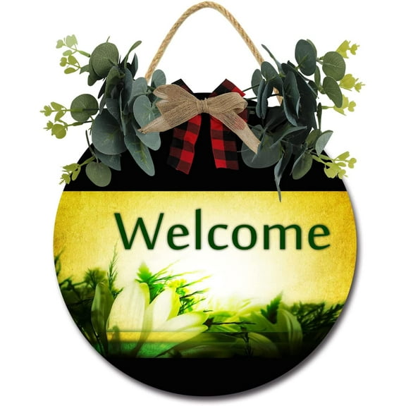 Eveokoki 12" Rustic Sign Welcome 02 Sign Door Decor Wooden Front Door Hanger Wall Art Door Hanging Fall Winter Farmhouse Indoor Outdoor Home Porch Yard Decor