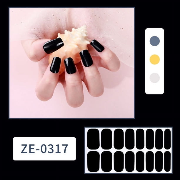 Set de 16 tiras adhesivas para uñas postizas con esmalte de uñas. Incluye adhesivos de colores para manicura completa.