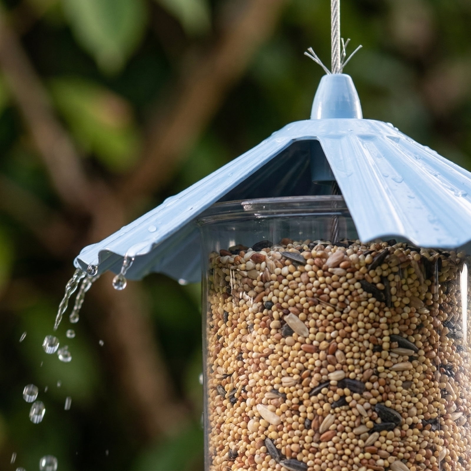 Outdoor Hanging Automatic Bird Feeder with Cover, Squirrel Proof Wild Bird Feeder, Large Capacity Metal Mesh Birdfeeder for Yard Garden (1*Bird Feeder)