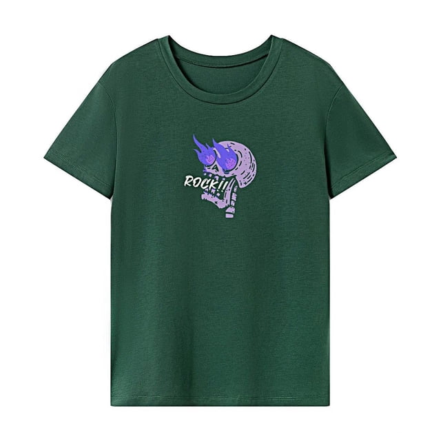 Camiseta para mujer Ropa de verano Camiseta simple con cuello redondo para caminar senderismo viajes Verde