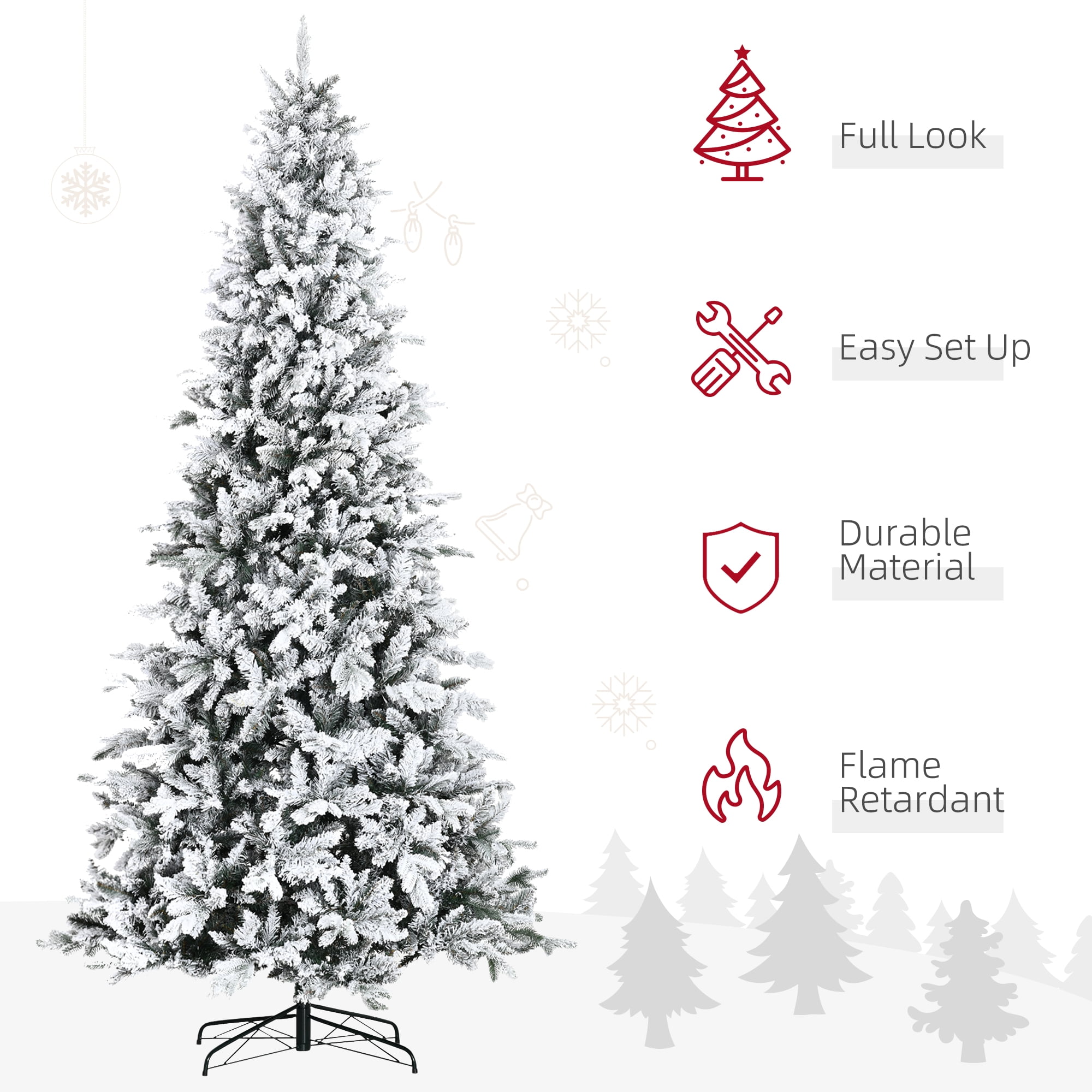 9ft Snow Flocked Christmas Tree 2068 Tips Auto-Open Branches Flame Retardant Indoor Decor