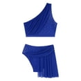 thumbnail image 5 of Yartina Women 2Pcs Shiny Lyrical Dance Outfit One Shoulder Crop Top with Skirt for Stage Performance Blue S, 5 of 7