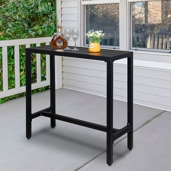 UBesGoo Outdoor Iron Bar Table, 40'' Rectangle Patio Counter Height Console Table, Metal Console Table for Grill, Black