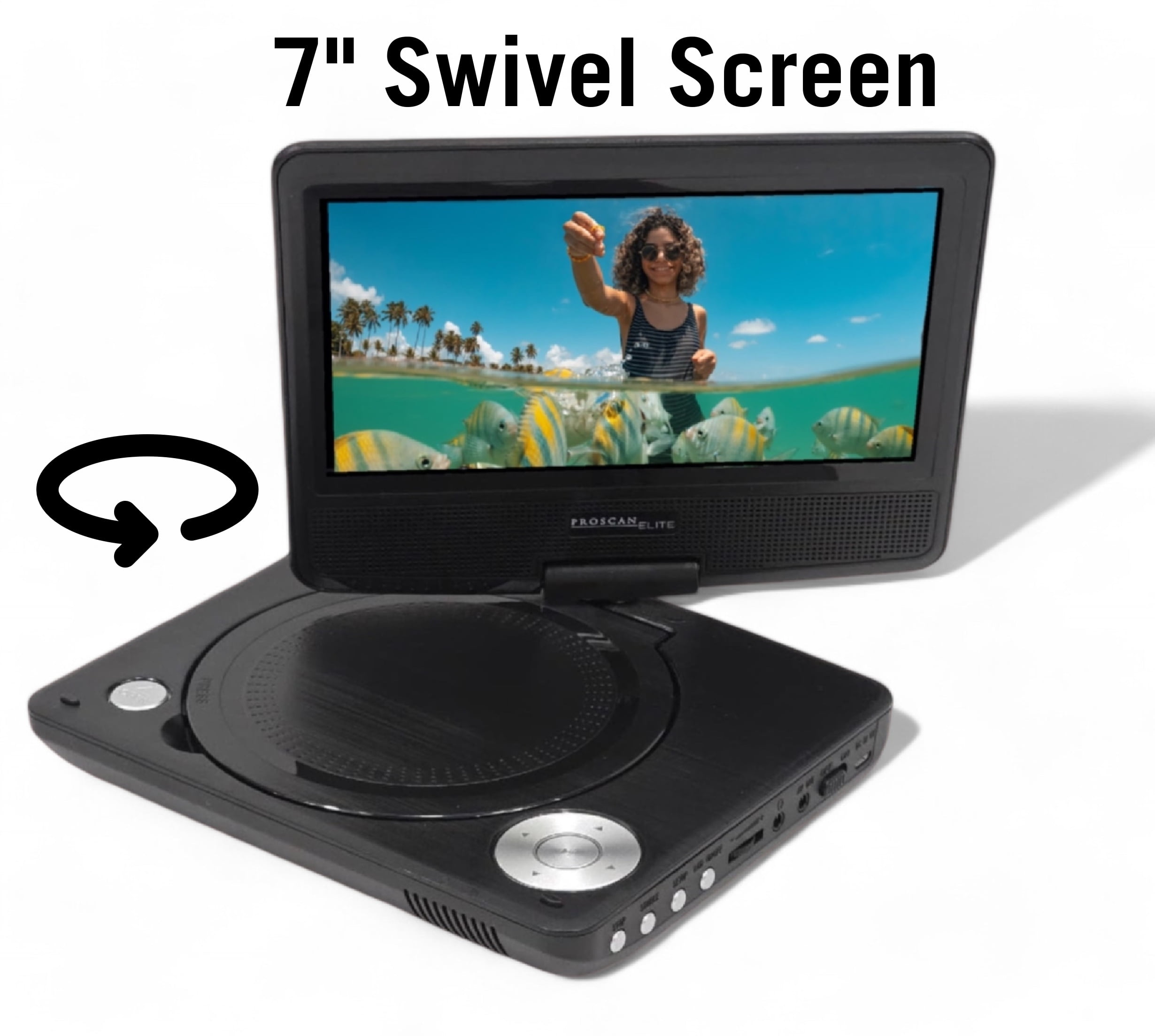 Pre-Owned Proscan Elite, 7-Inch Portable Swivel Screen DVD Player, Black, PEDVD7060