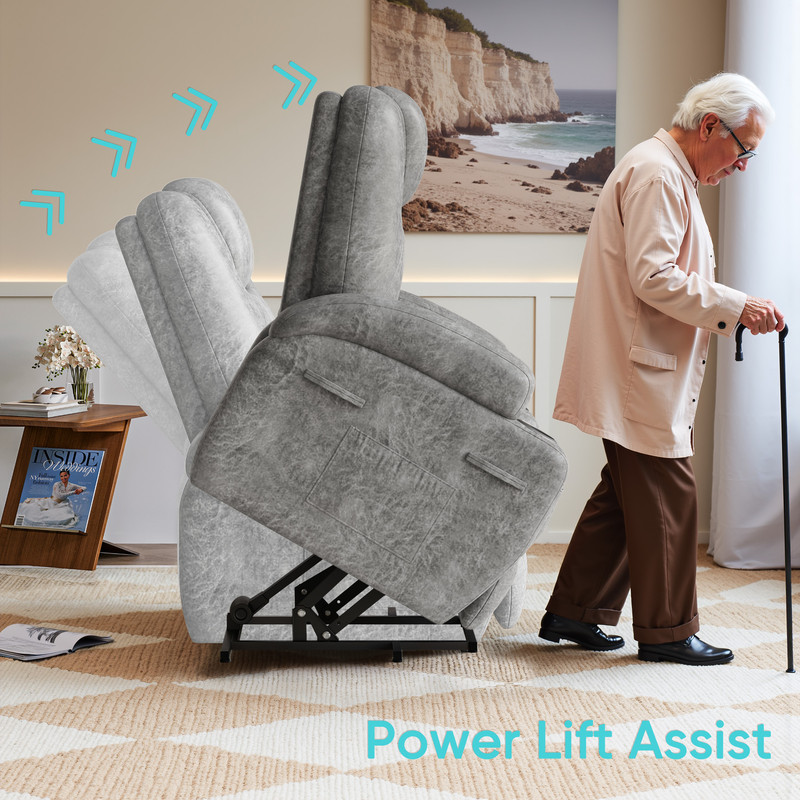 Furmax Power Lift Leathaire Fabric Recliner Chair Massage Recliner Sofa for Bedroom,Gray