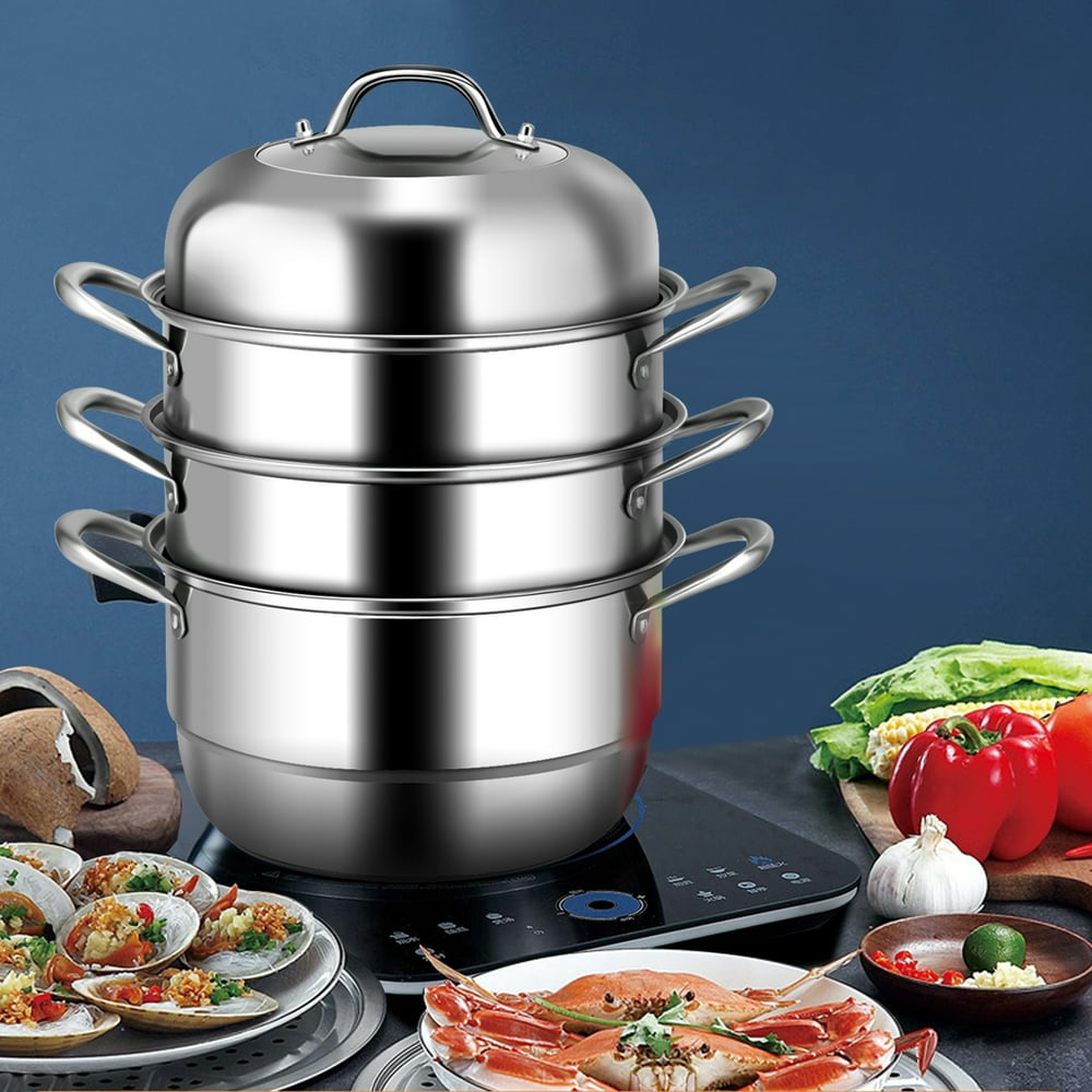 Topbuy 11" Stainless Steel Steamer Set Cookware Pot 3Tier Food Steamer