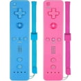 thumbnail image 1 of 2 Pack Classic Wireless Controllers Compatible With Wii And Wii U, Game Controller With Silicone Case And Wrist Strap (pink And Blue), 1 of 5