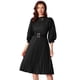 thumbnail image 1 of Vestido de encaje floral Allegra K para mujer mangas 3/4 panel con cinturón línea A plisado Negro L, 1 of 5