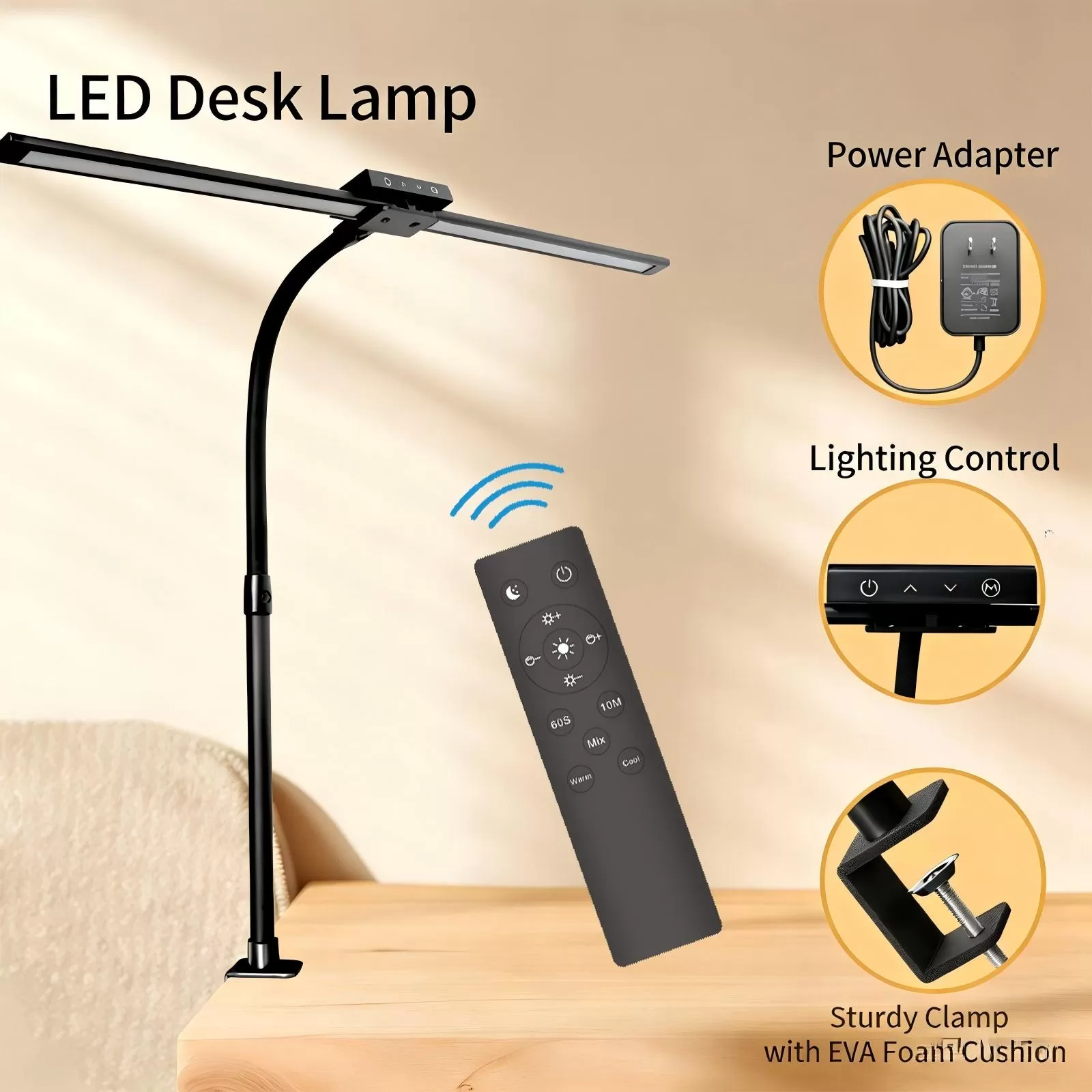vonesiy LED Desk Lamp with Adjustable Gooseneck, 25 Lighting Modes & Eye-Caring Technology for Home Office Drafting Reading Study