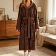 thumbnail image 2 of Winter Fleece Robe for Women Comfy Absorbent Wrap Bathrobe with Belt Loose Long Sleeve Hooded Pocket Long Bathrobe, 2 of 6