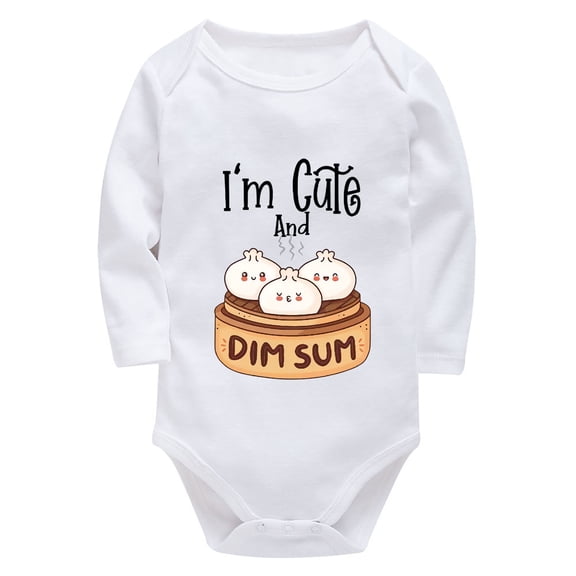 I'M CUTE AND DIM SUM New Born Boy Baby Clothing Long Sleeve Girl Romper White Baby Onesie 0-3 Months Boy
