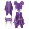 thumbnail image 5 of inhzoy Girls Indian Belly Dance Outfit Crop Top Ruffled Pants Hip Scarf Headscarf Festival Dancewear Dark Purple 9-12, 5 of 8