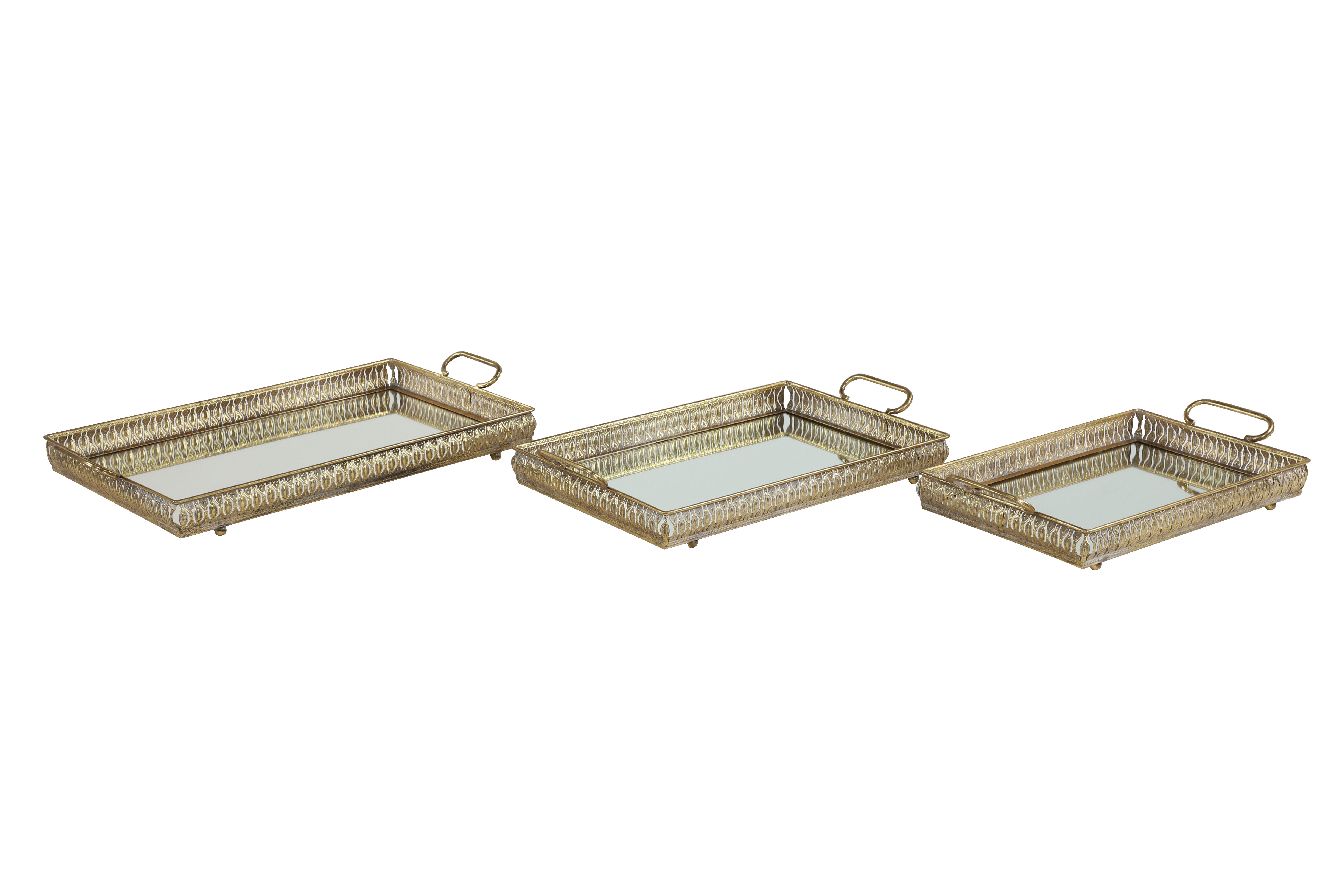 Decmode Large Rectangular Metallic Gold Mirror Vanity Trays w