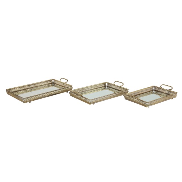 Decmode Large Rectangular Metallic Gold Mirror Vanity Trays w