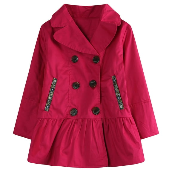 Little Girls Pink Lapel Collar Double-Breasted Cotton Jacket 4/5