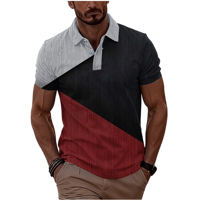 Camisas de Verano Casuales de los Hombres Solapa Botón de Manga Corta Abajo Rayas Borde Transpirable Top, Camisa Del Día Del Padre