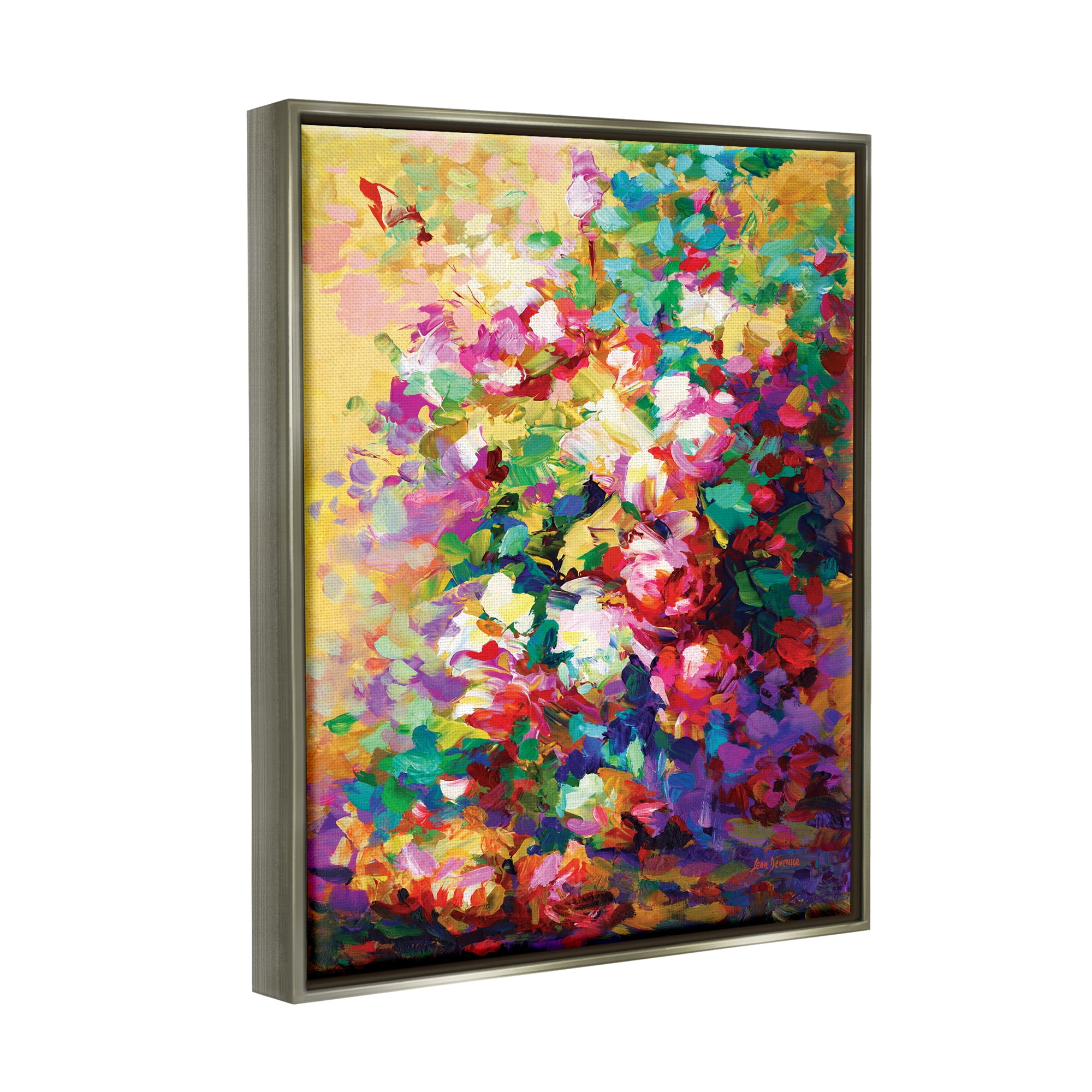 Stupell Industries Vivid Abstract Roses Botanical & Floral Painting Gray Floater Framed Canvas Art Print Wall Art, 17 x 21